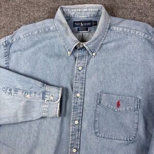 VTG Polo Ralph Lauren Denim Shirt Mens XL Blue "Big Shirt" Long Sleeve Pony 90s